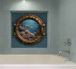 decorative tile mural with Submarine porthole and clownfish 