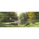 Ceramic tile mural of a peaceful forest lake with trees and water reflections