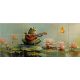 Tile mural with guitar-playing frog, water lilies, and butterfly
