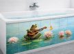 Tile mural with guitar-playing frog, water lilies, and butterfly