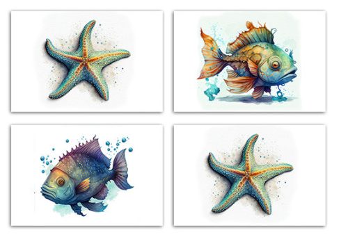 Fürdőszobai csempe szett - halak és tengeri csillag