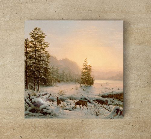 Tile mural - winter landscape with deers 