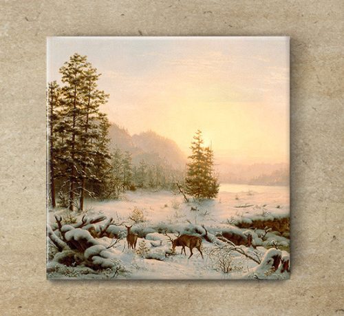 Tile mural - winter landscape with deers 