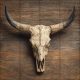 Tile mural with longhorn skull and wooden background