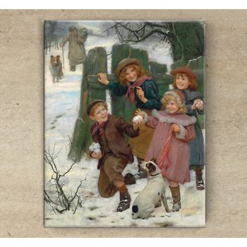 Ceramic tile trivet - children playing snowball  Ceramic tile trivet - children playing snowball
