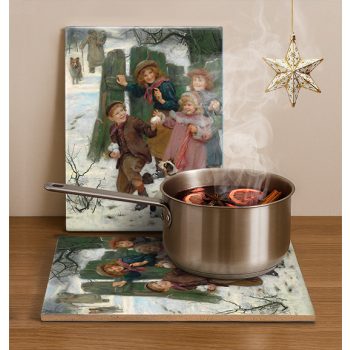 Ceramic tile trivet - children playing snowball