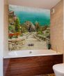 Mediterranean Tile Mural with Sea View and Stone Staircase