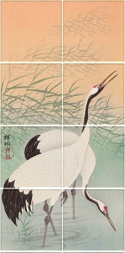 Ceramic tile mural - birds -herons -Japanese 