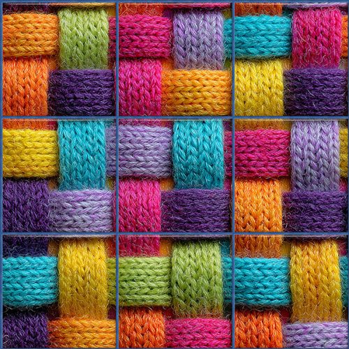Colorful yarn pattern ceramic tile mural in yellow blue green orange pink purple