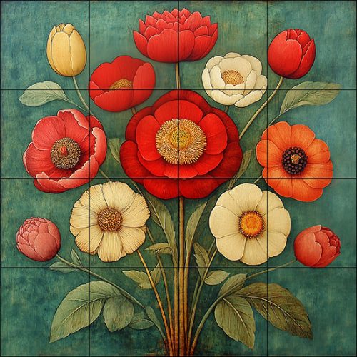 Ceramic tile mural - wild flowers