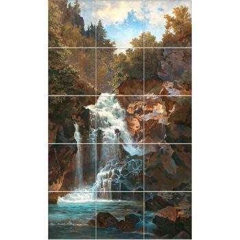 Ceramic tile mural - forest and waterfall  Ceramic tile mural - forest and waterfall