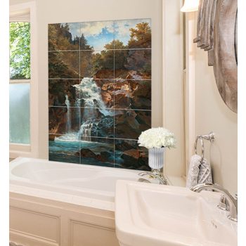 Ceramic tile mural - forest and waterfall