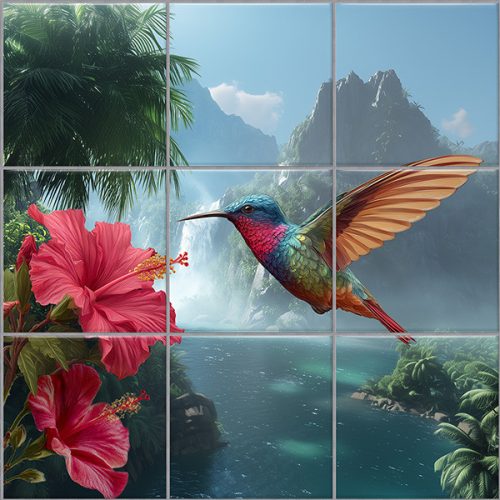 Kolibri és orchidea mintás fali csempe 