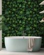 Tile mural covered in ivy leaves with dense green botanical pattern