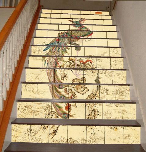 Homloklap csempe lépcsőre - Főnix madár (keleti kínai minta) (180x105 cm)