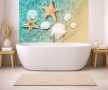 Seashells and starfish on sandy beach in shallow water – summer tile mural