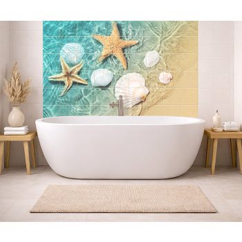 Ceramic tile mural with seashell and starfish