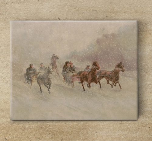 Ceramic  coaster - Sleighs in snow storm