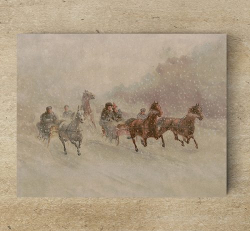 Edényalátét csempe - lovas szánok a hóviharban