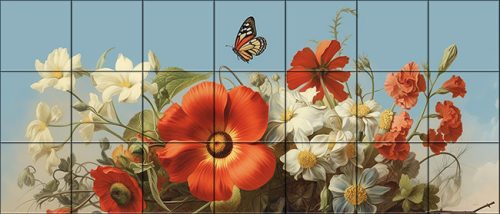 Vintage virágok - mozaik csempe (136x45cm)
