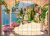 Mediterranean Tile Mural with Terrace, Fountain and Lakeside Town