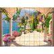 Mediterranean Tile Mural with Terrace, Fountain and Lakeside Town