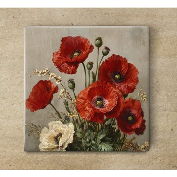 Vintage poppies - ceramic tile trivet