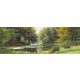 Ceramic tile mural of a peaceful forest lake with trees and water reflections