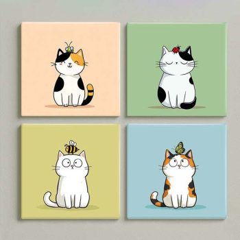 Cats with bugs - ceramic tile set