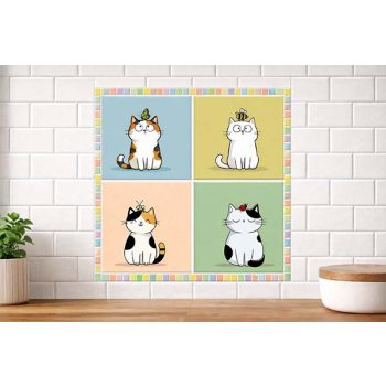 Cats with bugs - ceramic tile set