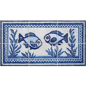 Blue and white Mediterranean fish mosaic decorative tile