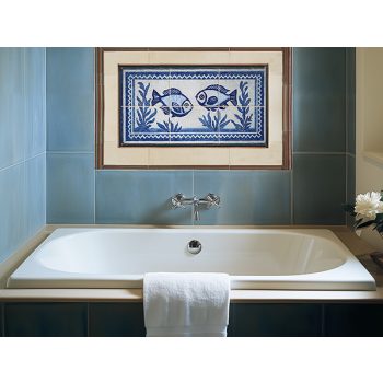 Blue and white Mediterranean fish mosaic decorative tile
