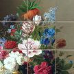 Tile mural with colorful bouquet of flowers in a vase