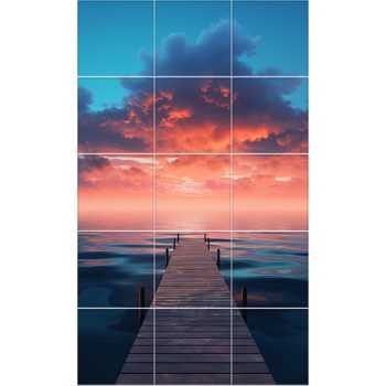 Tile mural with wooden pier and vibrant sunset clouds – modern decorative ceramic tile Tile mural with wooden pier and vibrant sunset clouds – modern decorative ceramic tile