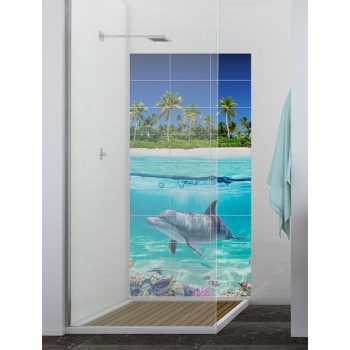 Delfines fürdőszoba csempe pálmafás korallzátonyos mintával