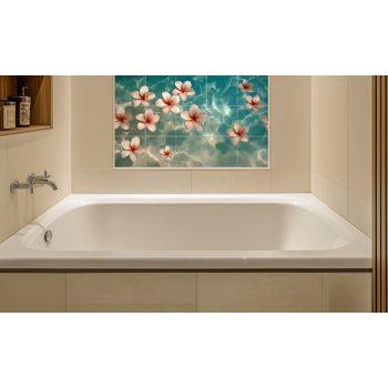 Floating plumeria flowers on clear water – tropical tile mural