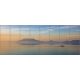 Ceramic tile mural of Badacsony at sunset with a rowing boat and lake reflections