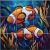 Tile mural with Japanese warrior fighting a giant koi fish in stylized waves