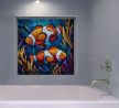 Tile mural with Japanese warrior fighting a giant koi fish in stylized waves