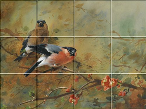 Ceramic tile mural - birds -Bullfinch 