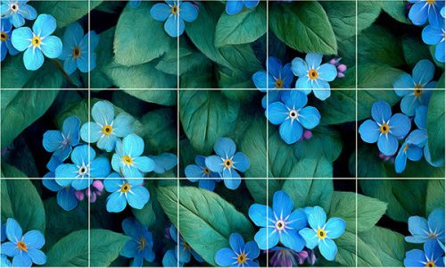Forget-me-not ceramic tile mural for romantic interiors