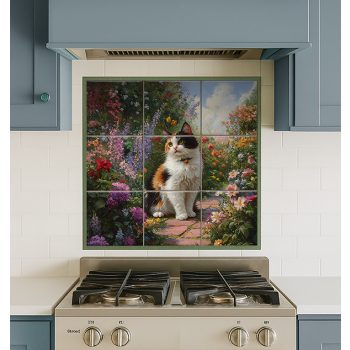 Ceramic tile mural - Cat in the garden