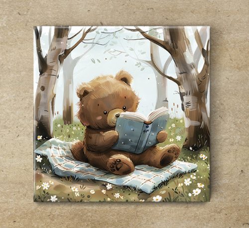 Reading teddy - ceramic tile trivet