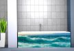 Tile mural with stormy sea waves, seagulls and dramatic sky – ocean-inspired ceramic tile 