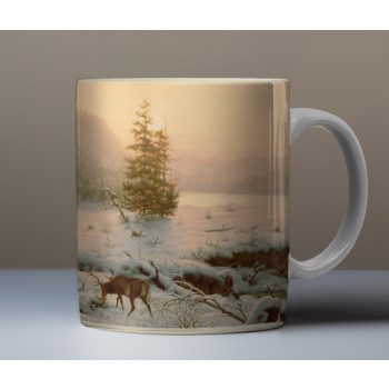 Karácsonyi bögre - téli erdő őzzel