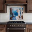 ceramic tile mural with mediterranean street white houses and sea