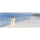 Ceramic tile mural with two women walking on Skagen beach at sunset