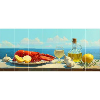 Konyha csempe homár citrommal mediterrán mintával