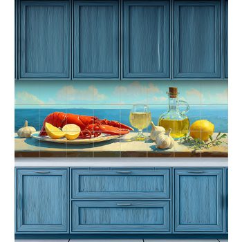 Lobster Tile Mural with Lemon & Olive Oil