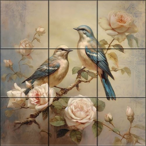 Birds on the rose tree - tile mural